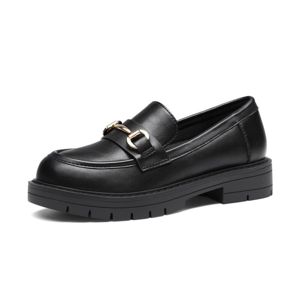 Classic Chunky Black Horsebit Loafers Kids School Uniform Dress Shoes Girl